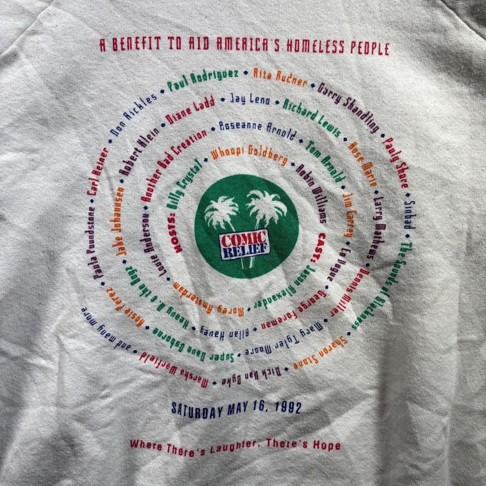 Vintage Fruit Of The Loom Comic Relief V Sweatshirt Men's XL White Graphic Print - Picture 13 of 14